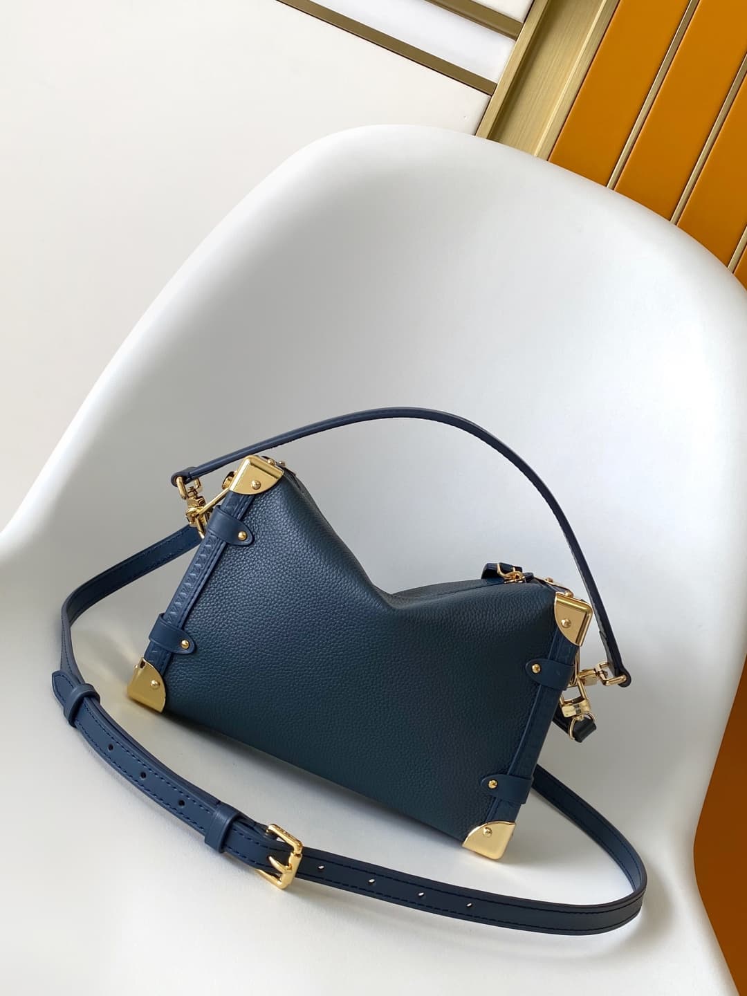 Louis Vuitton Side Trunk MM Navy Calfskin leather M15226 High