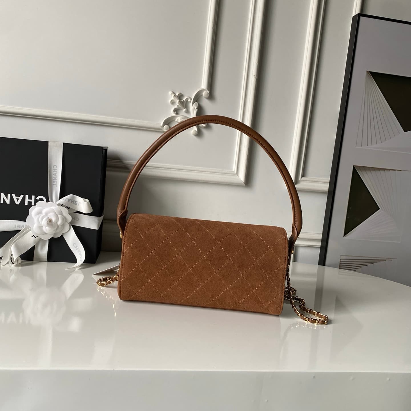 Chanel Clutch with Chain Suede & Gold-Tone Metal AP5294 Camel High