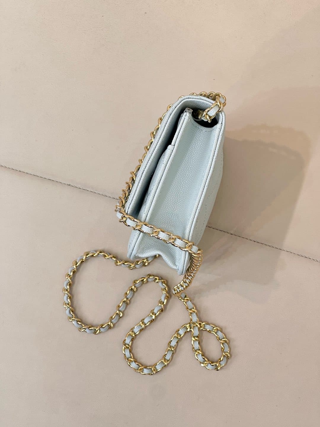 Chanel Wallet on Chain Grained Calfskin& Gold-tone Metal AP0250 Light Blue TOP