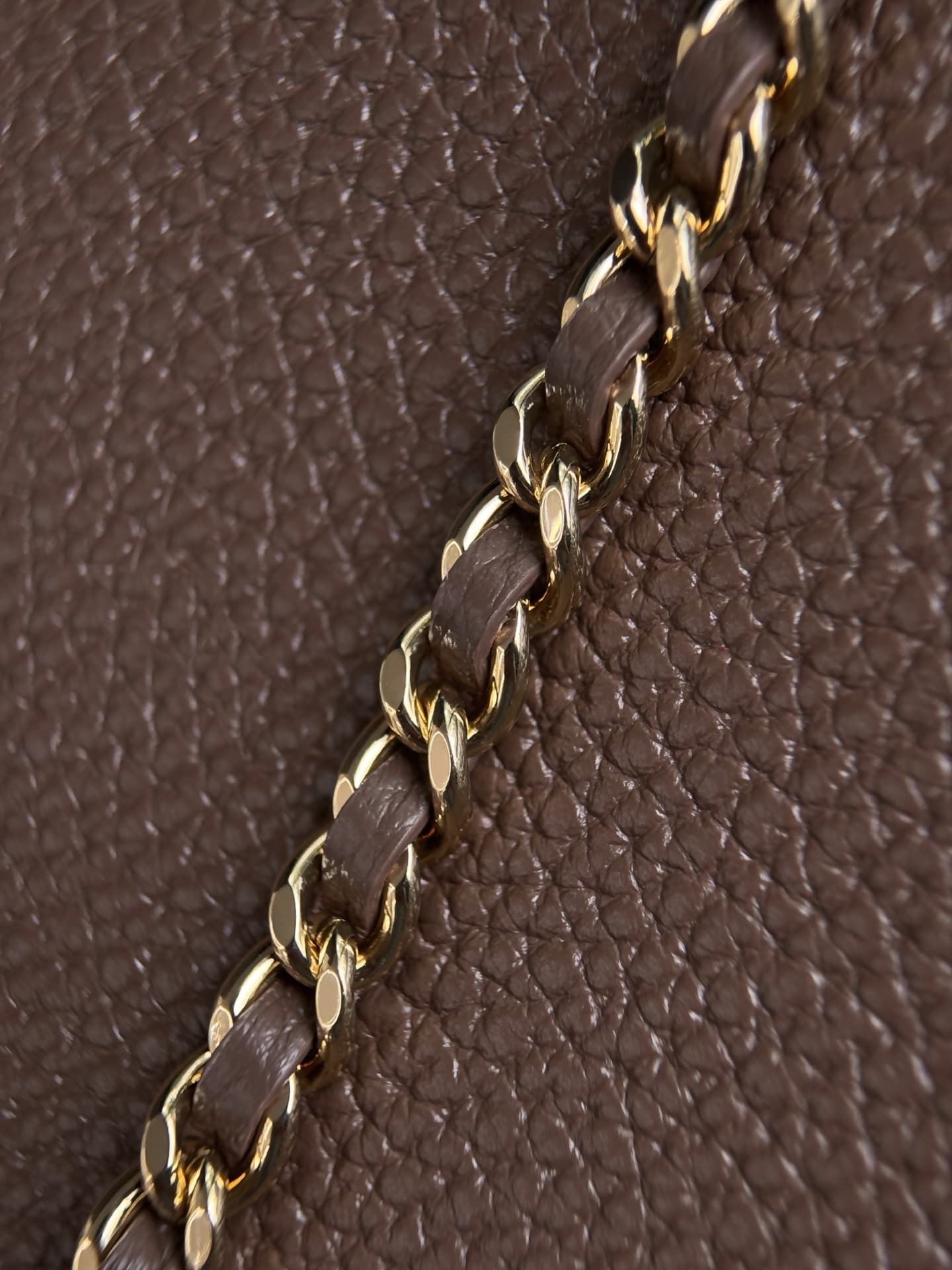 Chanel Vanity with chain Grained Calfskin & Gold-Tone Metal Dark Brown AS6473 A