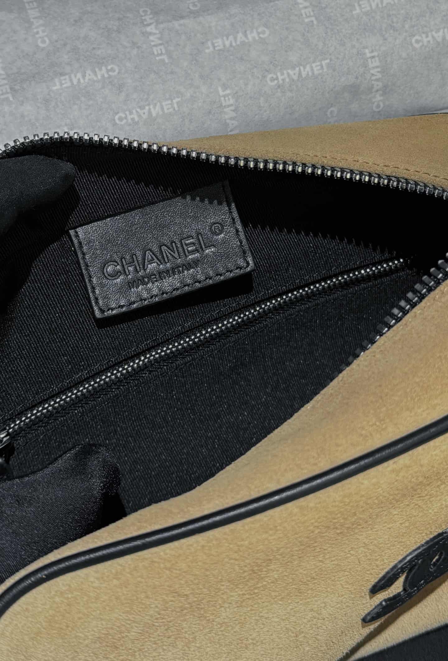 Chanel Small Zipped Pouch Suede Calfskin Beige AP5266 A