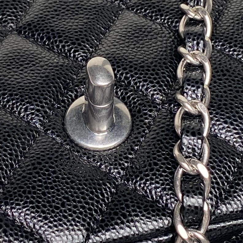 Chanel Mini Flap Bag with Top Handle Grained Shiny Calfskin & Silver-Tone Metal Black AS5702 A