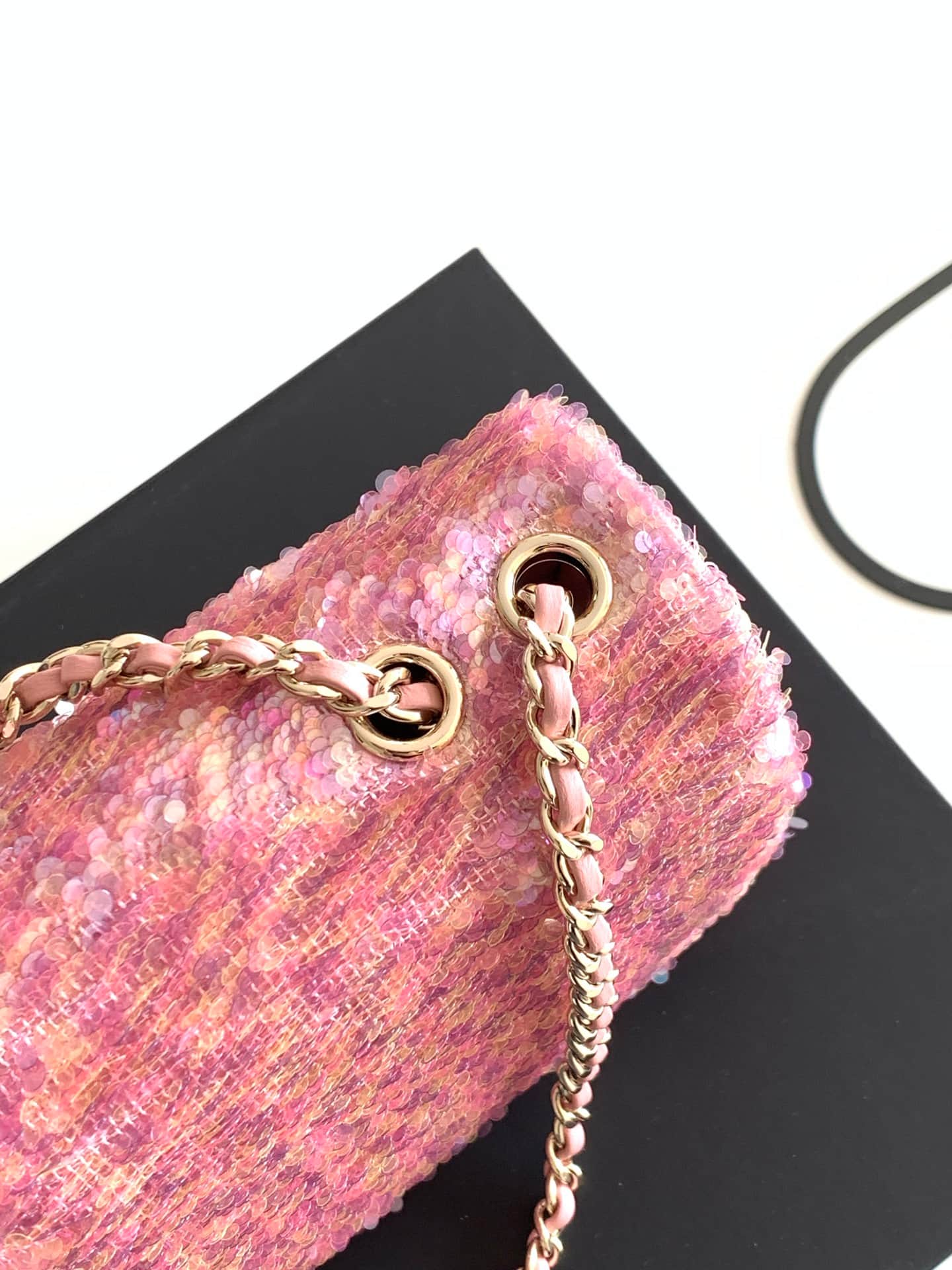 Chanel Flap Bag Sequins & Gold-Tone Metal Pink AS4561  A