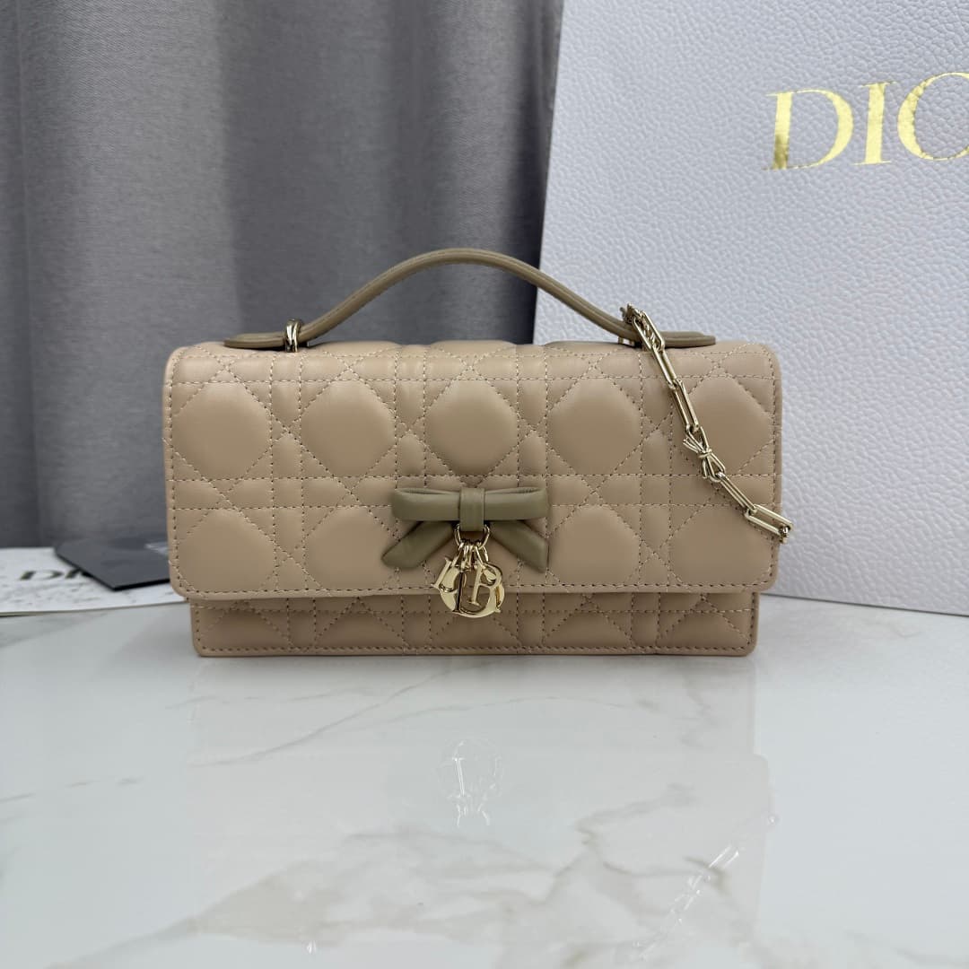 My Dior Mini Bag Cannage Lambskin In Beige With Leather Bow High