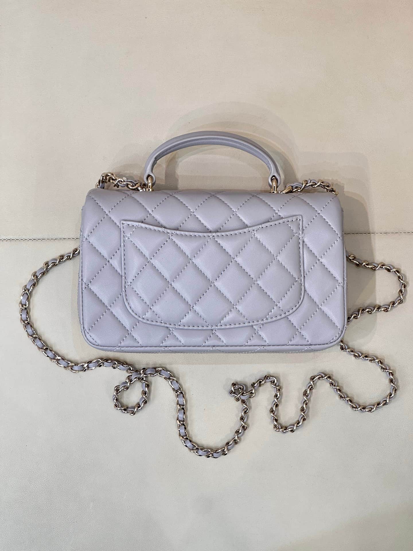 Chanel Mini Classic Handbag Lambskin Strass & Gold-Tone Metal AS2431 grey TOP
