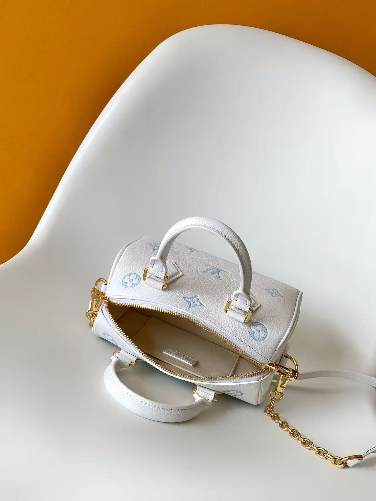 Louis Vuitton Speedy Bandoulière 20 Milky White/Blue Monogram Empreinte Leather M28314 High