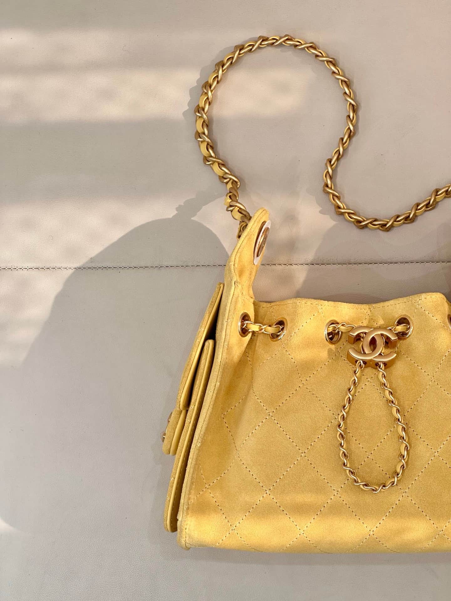 CHANEL 25 Mini Handbag AS5631 Suede &Gold-tone Metal Yellow TOP
