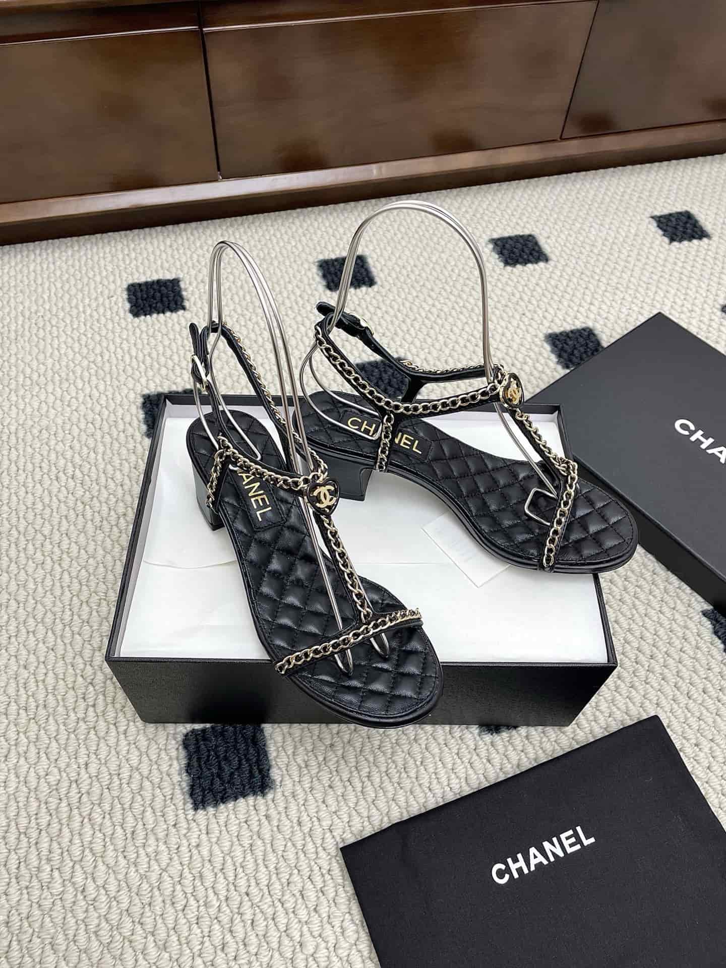 Chanel Slingback Leather Upper Sandal shoes Women