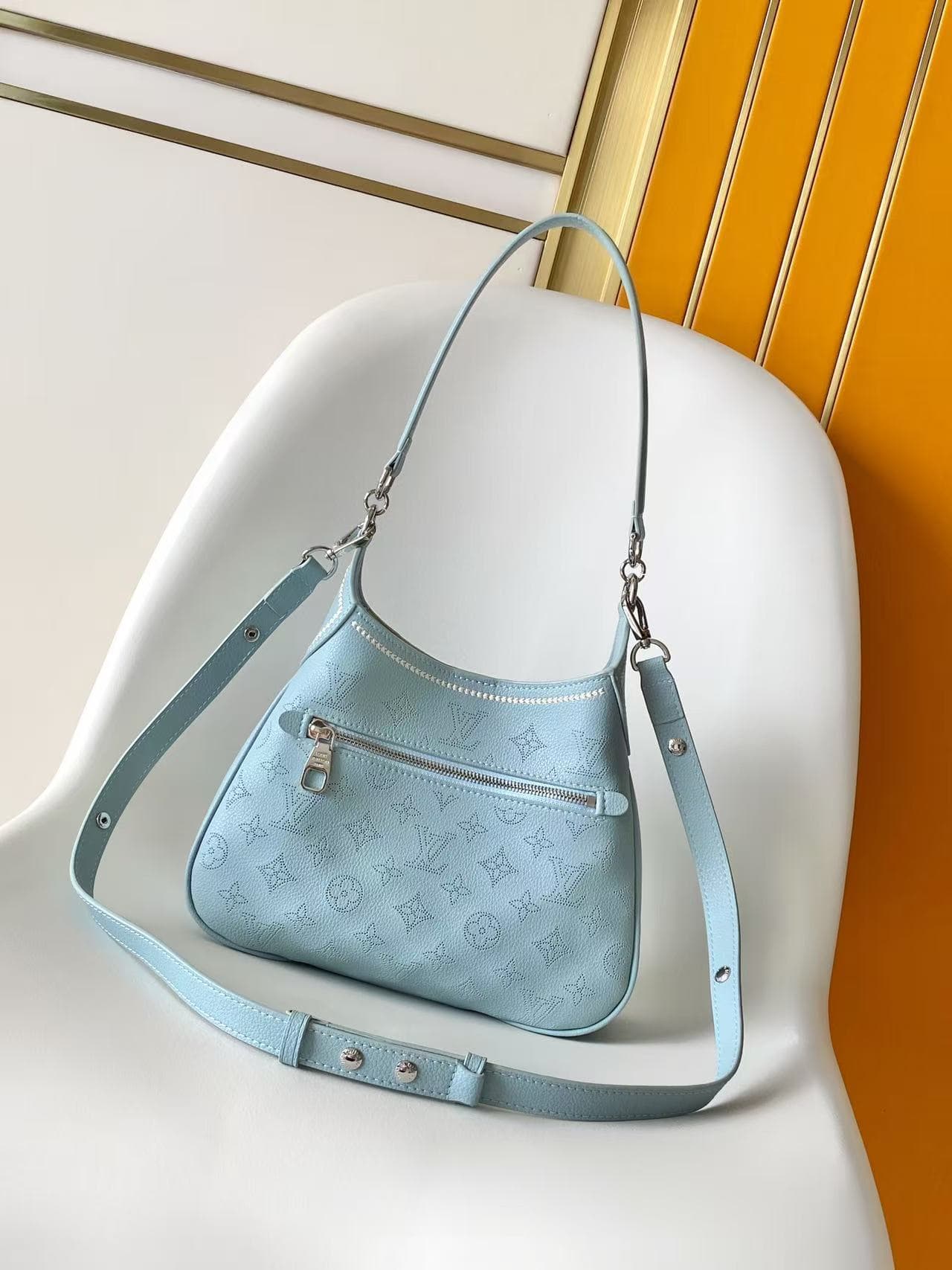 Louis Vuitton All Around PM Bleu Olympe Perforated Mahina calfskin leather with embroidery M28779 High