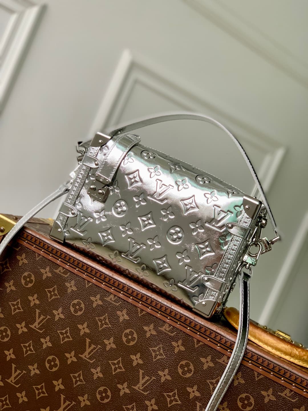 Louis Vuitton Side Trunk bag in silver Monogram Miroir leather M26223 High