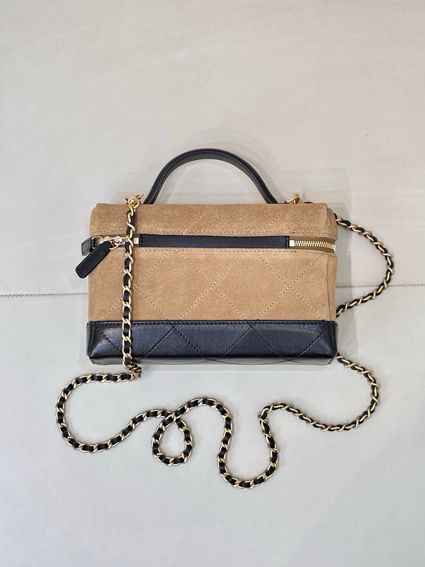 Chanel Vanity With Chain Suede Calfskin Shiny Lambskin & Gold-Tone Metal Brown & Black AP5186 TOP