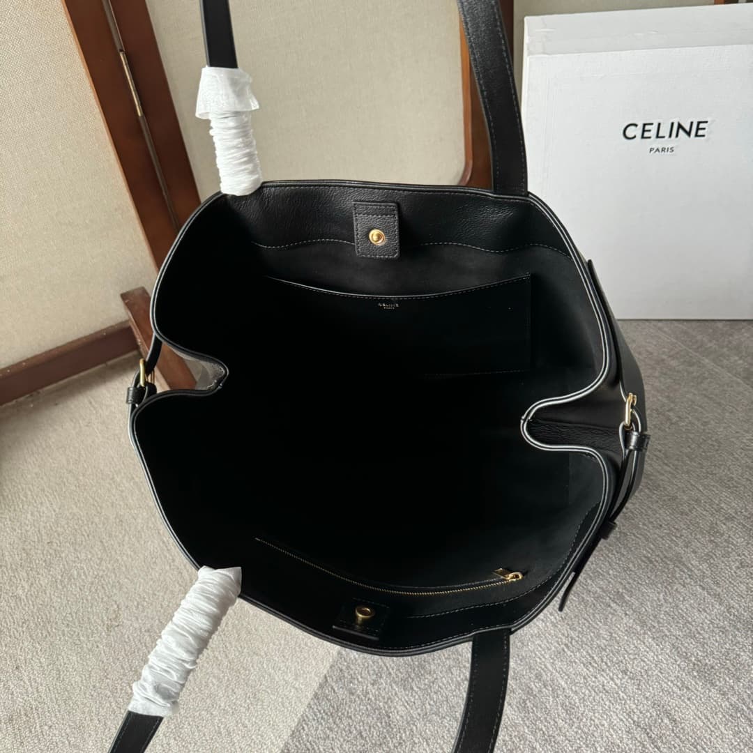 Celine Cabas Anais Tote Bag in Black Grained Calfskin High
