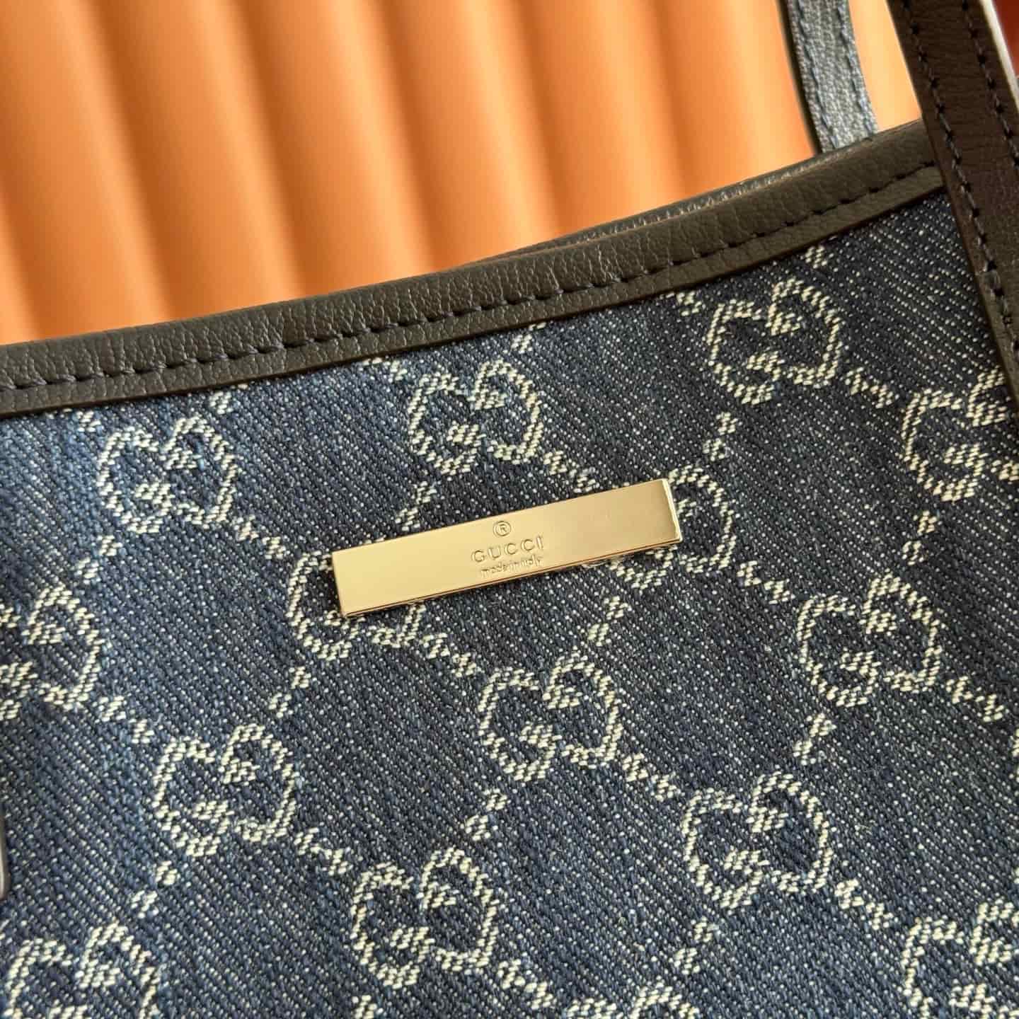 Gucci Tribeca small tote bag dark blue GG denim 875236 High