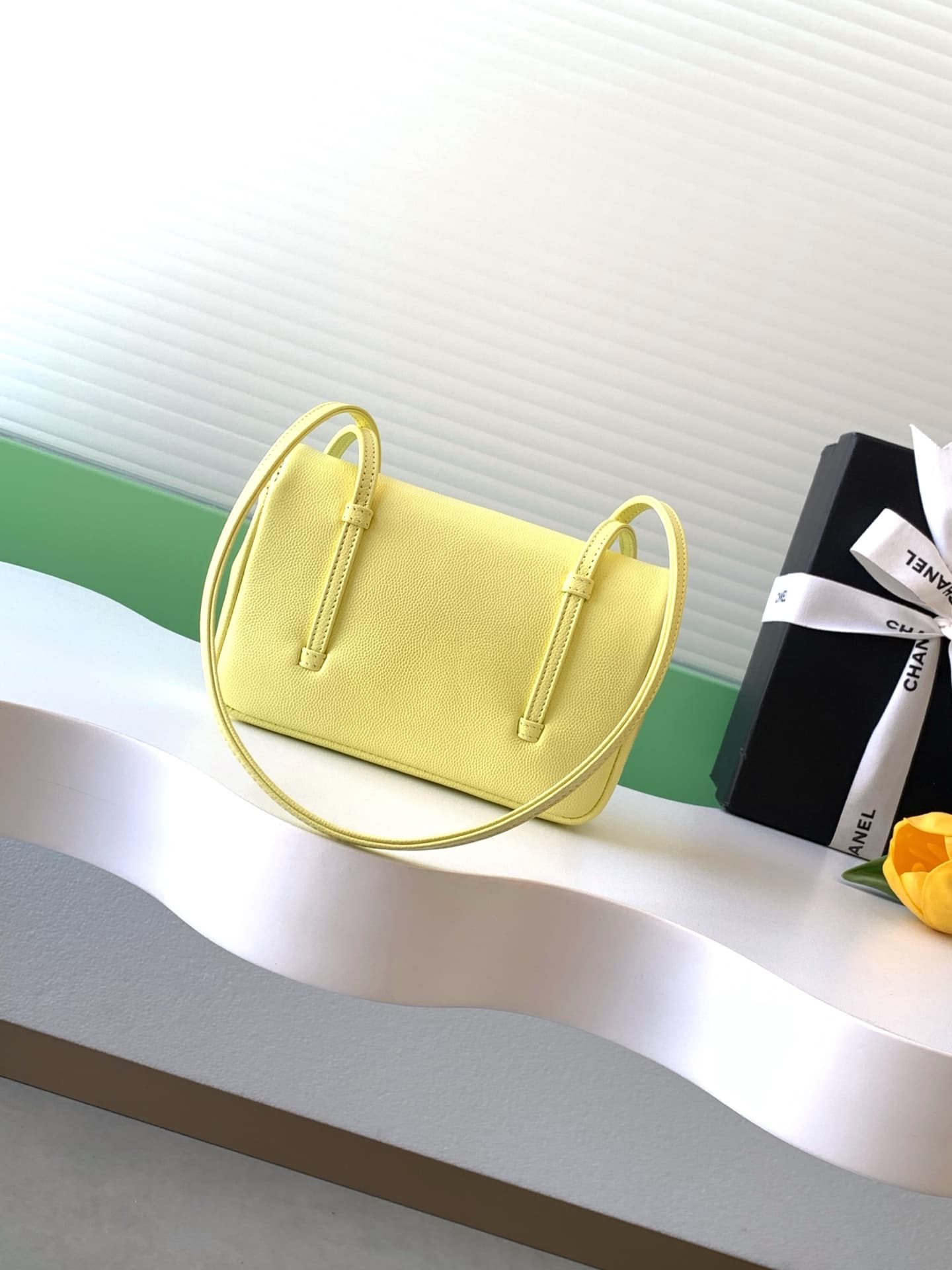 Chanel Clutch with Leather Strap Grained Shiny Calfskin & Gold-Tone Metal Yellow AP5068 A