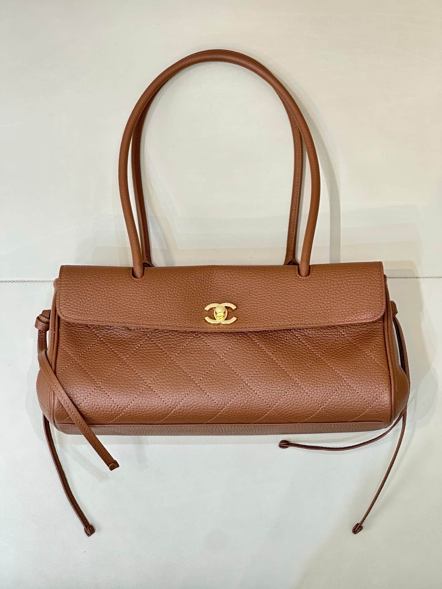 Chanel SMALL SHOPPING BAG Grained Calfskin & Gold-Tone Metal Caramel AS6288 TOP