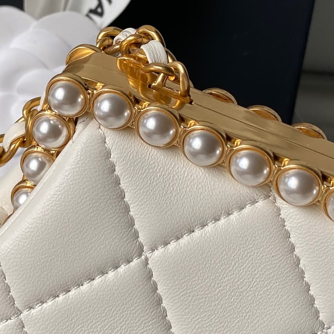 Chanel Pearly Lambskin Imitation Pearls & Gold-Tone Metal Cream AS5912 A