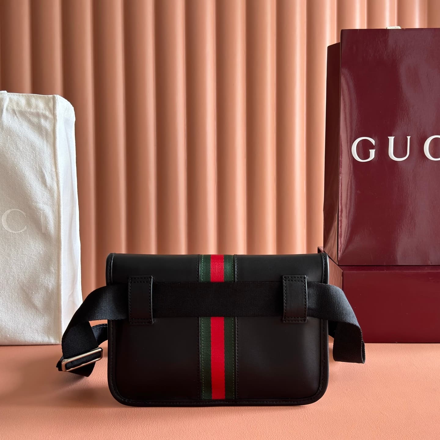 Gucci Web Trademark small belt bag Black soft leather 867032 High