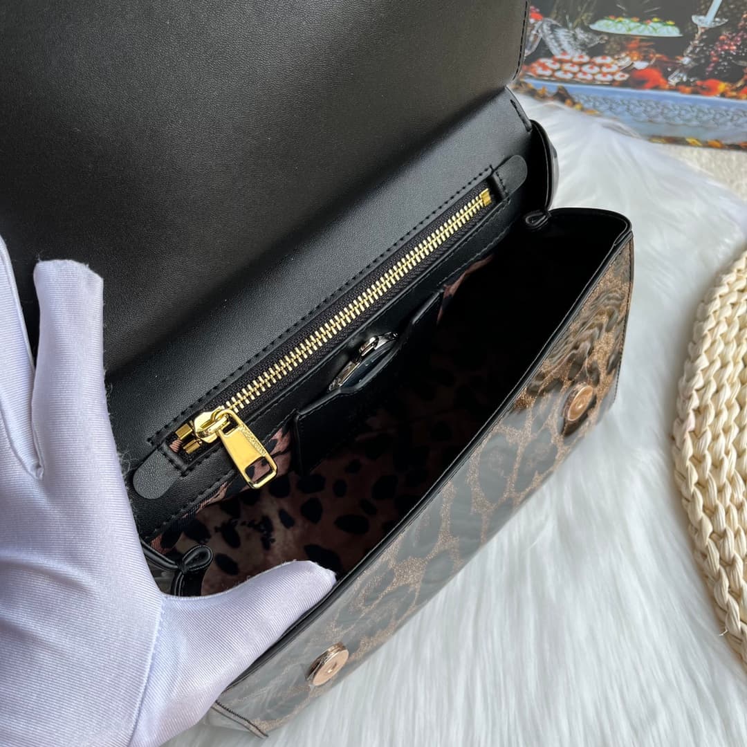 Dolce & Gabbana Medium Sicily handbag in leopard-print polished calfskin High
