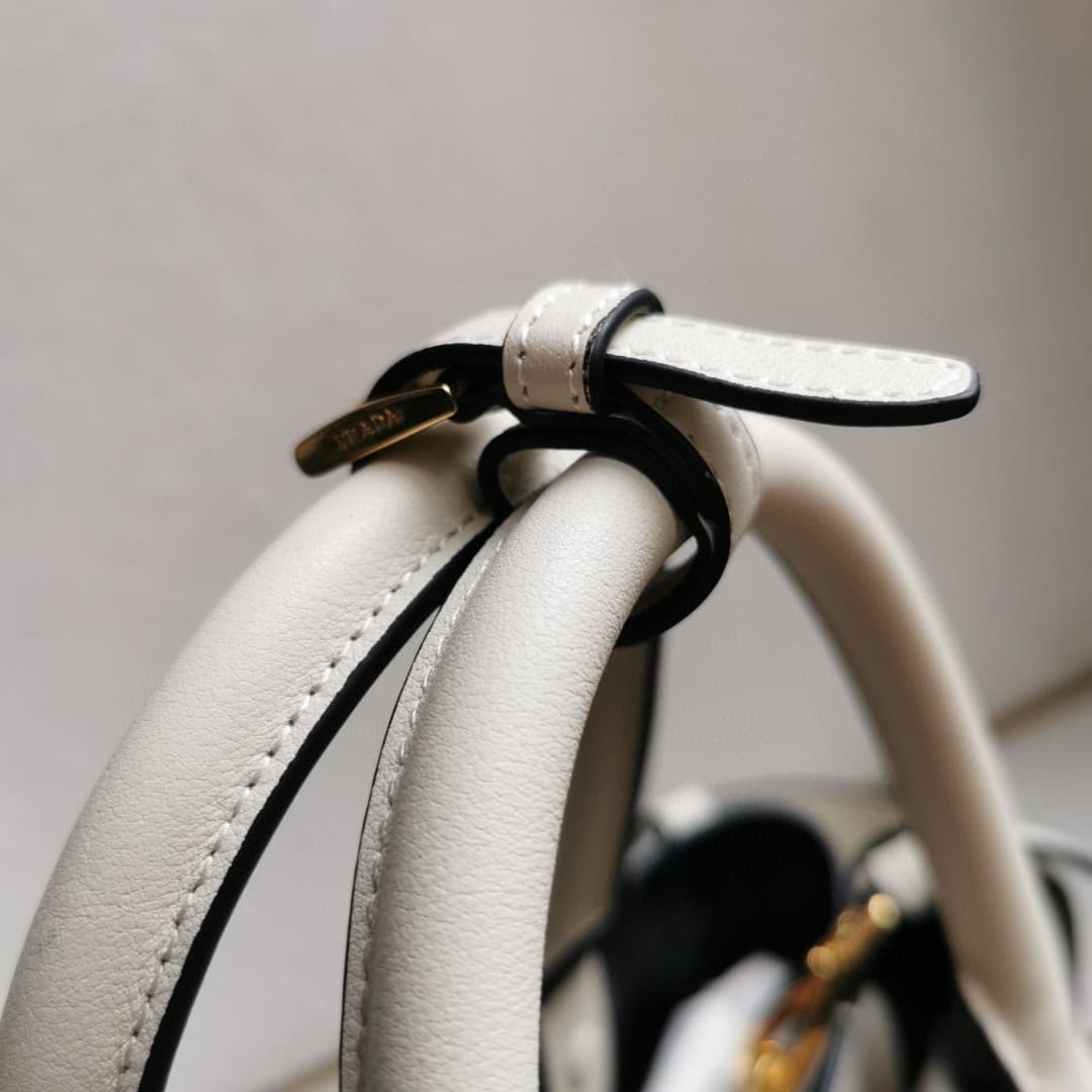 Prada Buckle small leather handbag with belt 1BA434 White/Black High