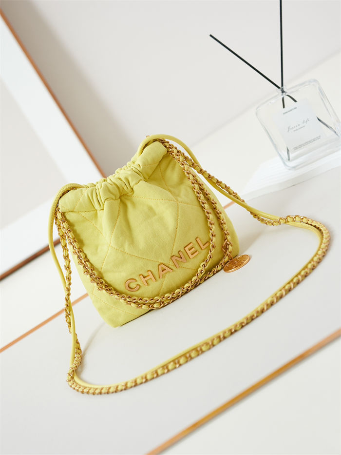 Chanel 22 MINI HANDBAG Canvas & Gold-Tone Metal Yellow AS3980 A