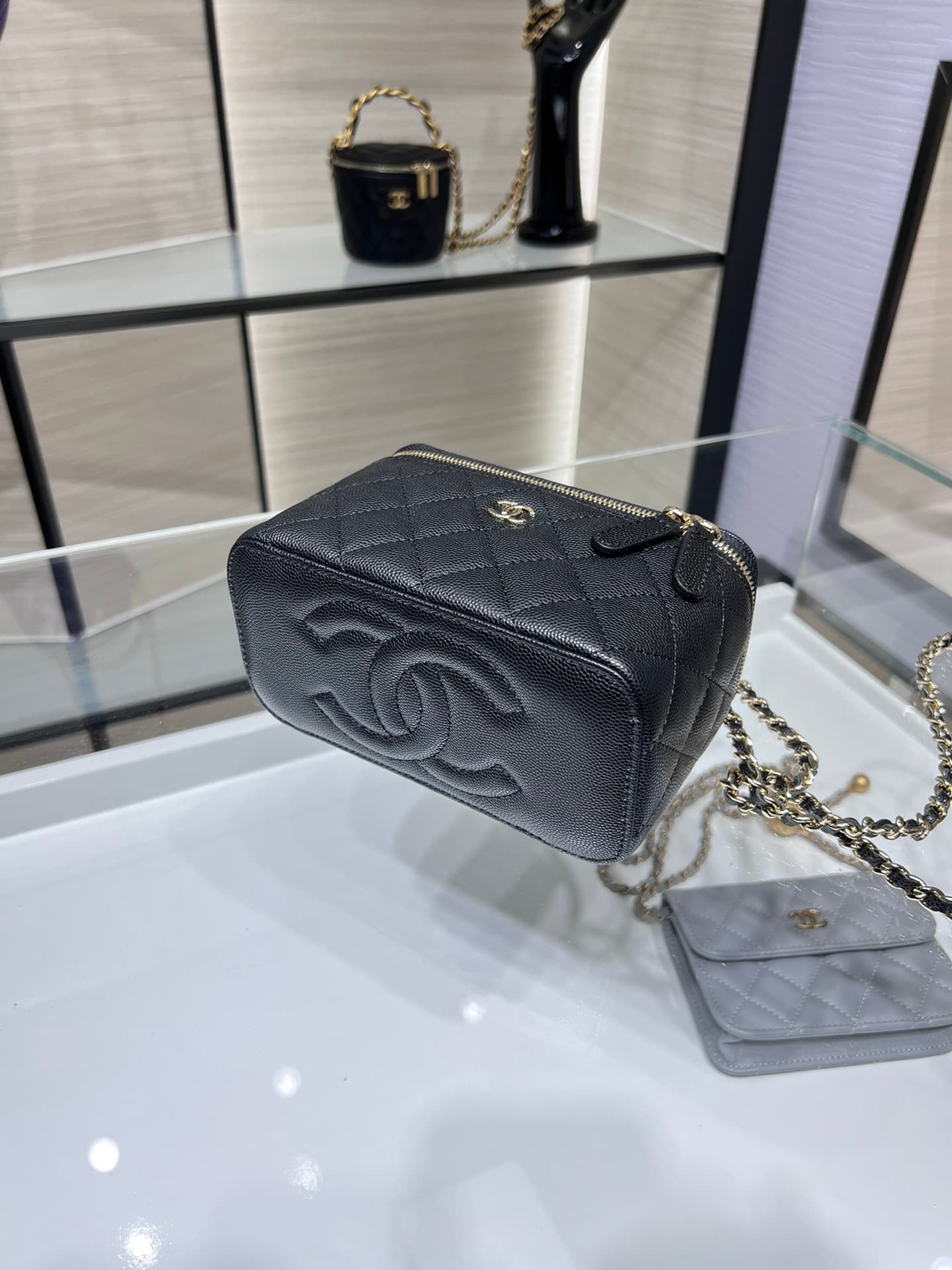 Chanel Classic Long Vanity with Chain Grained Calfskin & Gold-Tone Metal Black AP1341 High