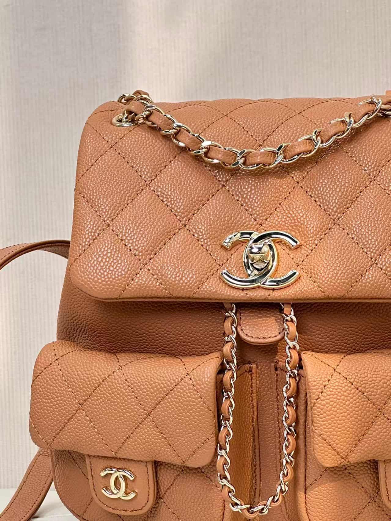 Chanel BACKPACK AS3860 Grained Shiny Calfskin & Gold-Tone Metal Caramel TOP