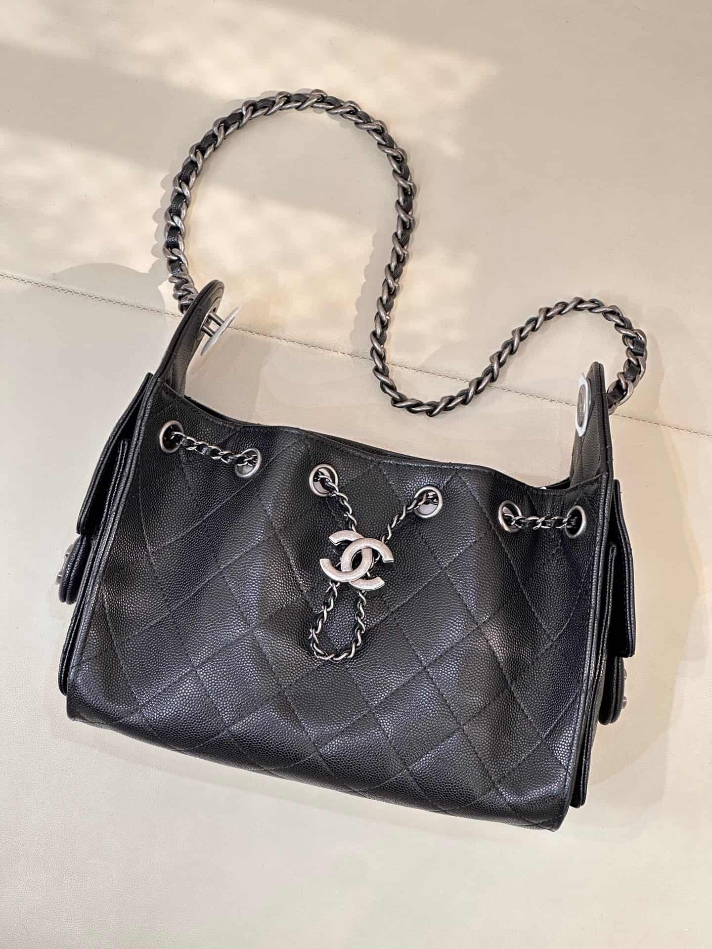 CHANEL 25 Mini Handbag AS5631 Grained Calfskin & Silver-tone Metal Black TOP