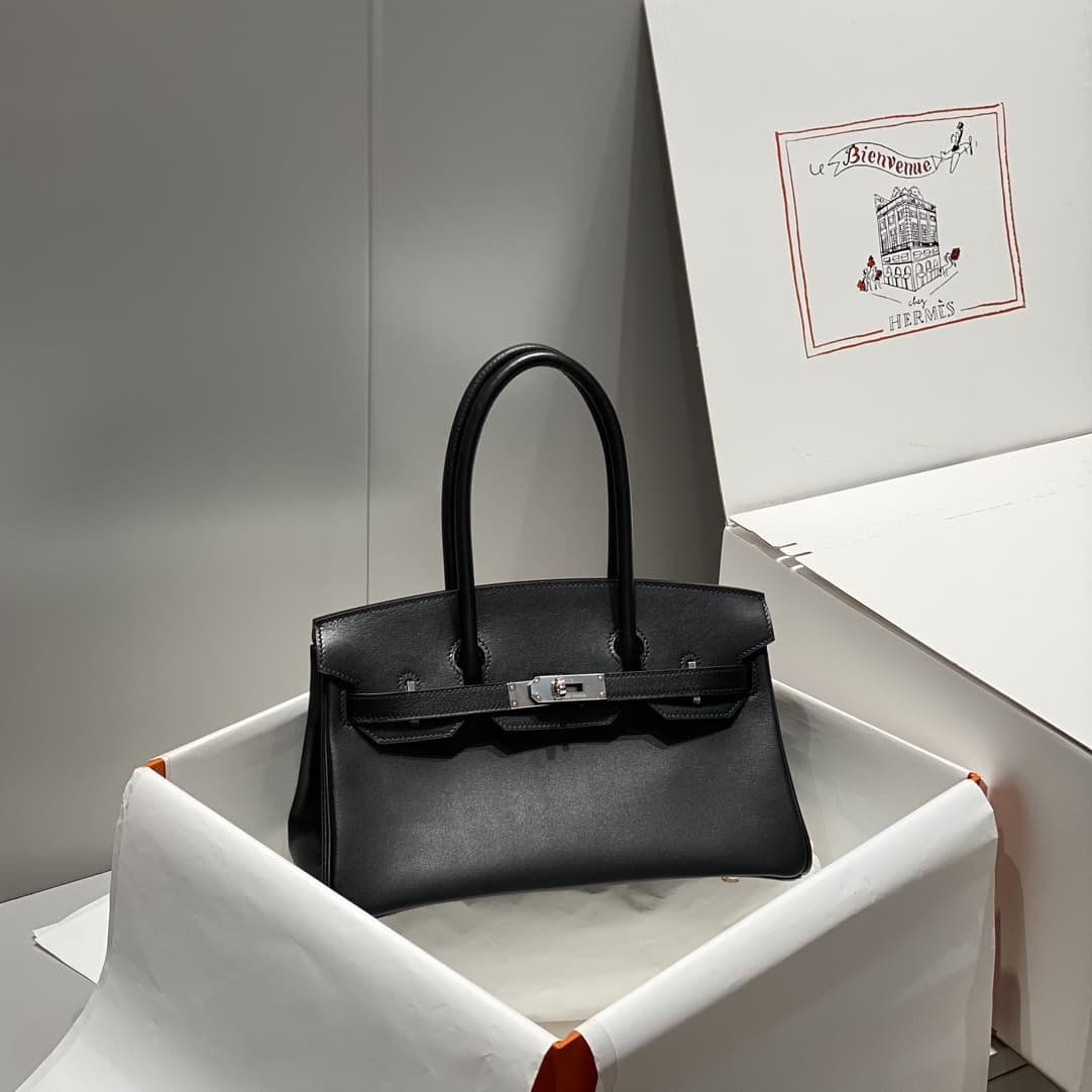 Hermes Shoulder Birkin 29 Swift leather Black & Silver Metal WAX High