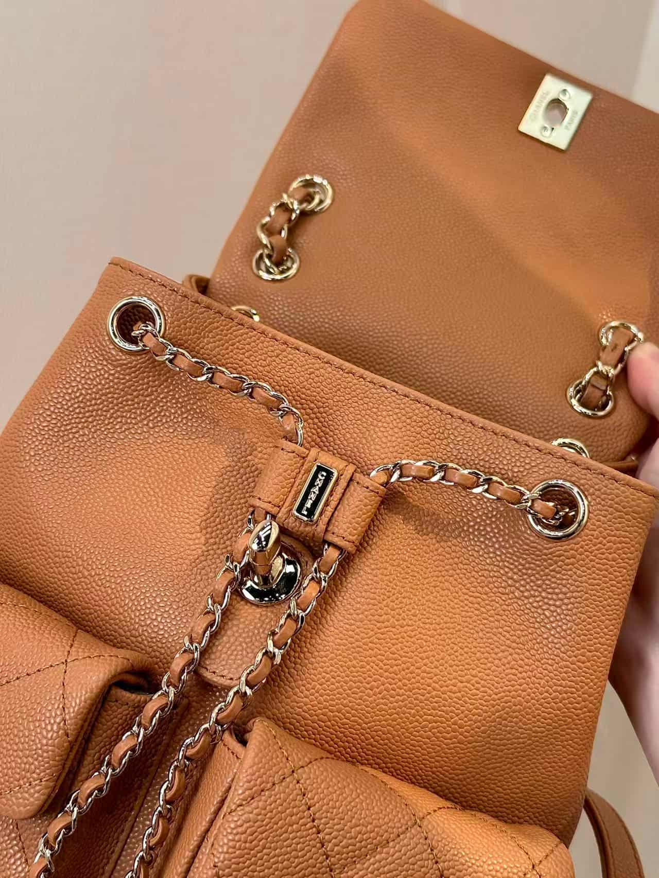 Chanel BACKPACK AS3860 Grained Shiny Calfskin & Gold-Tone Metal Caramel TOP