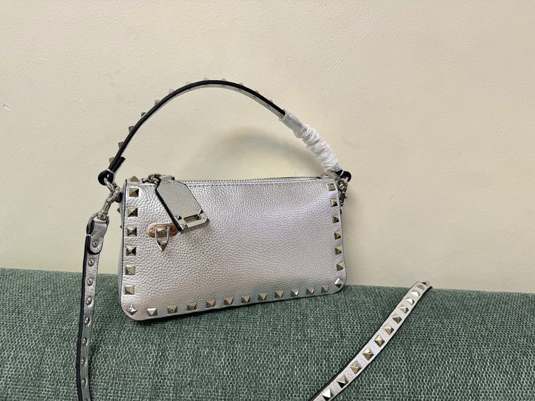 Valentino Garavani Mini Rockstud crossbody bag in metallic silver High