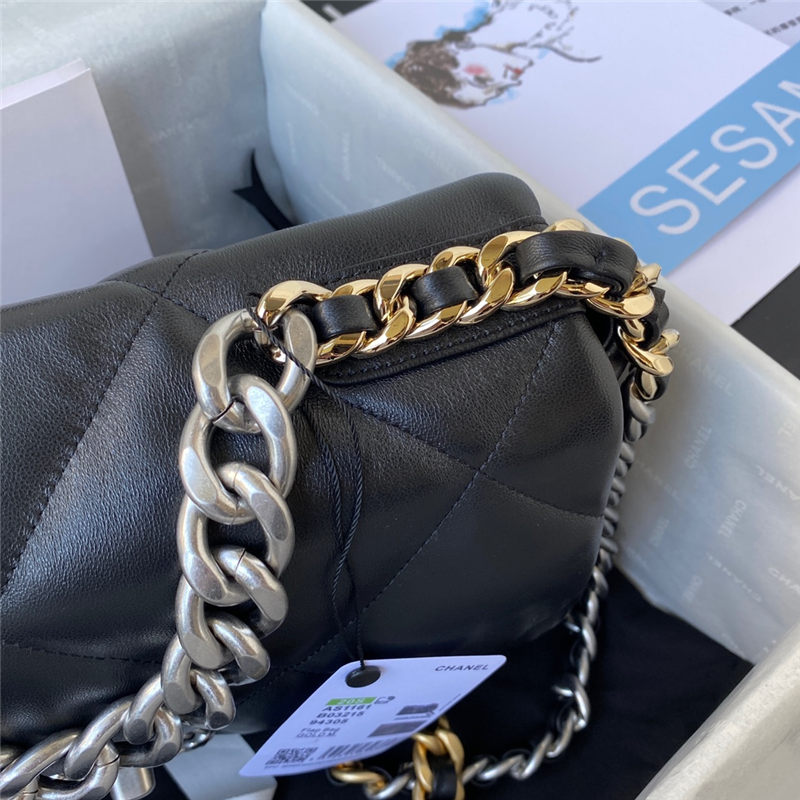 Large Chanel 19 Flap Bag Lambskin Black Silver High