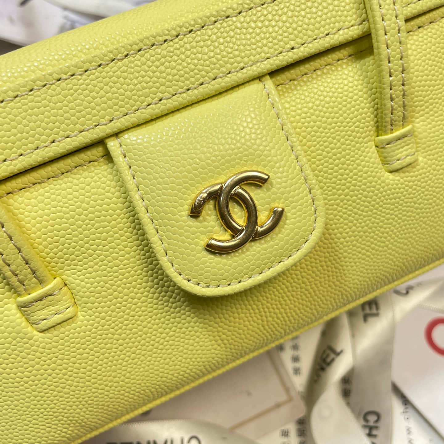 Chanel Long Vanity with Leather Strap Grained Shiny Calfskin & Gold-Tone Metal Yellow AP5067 A