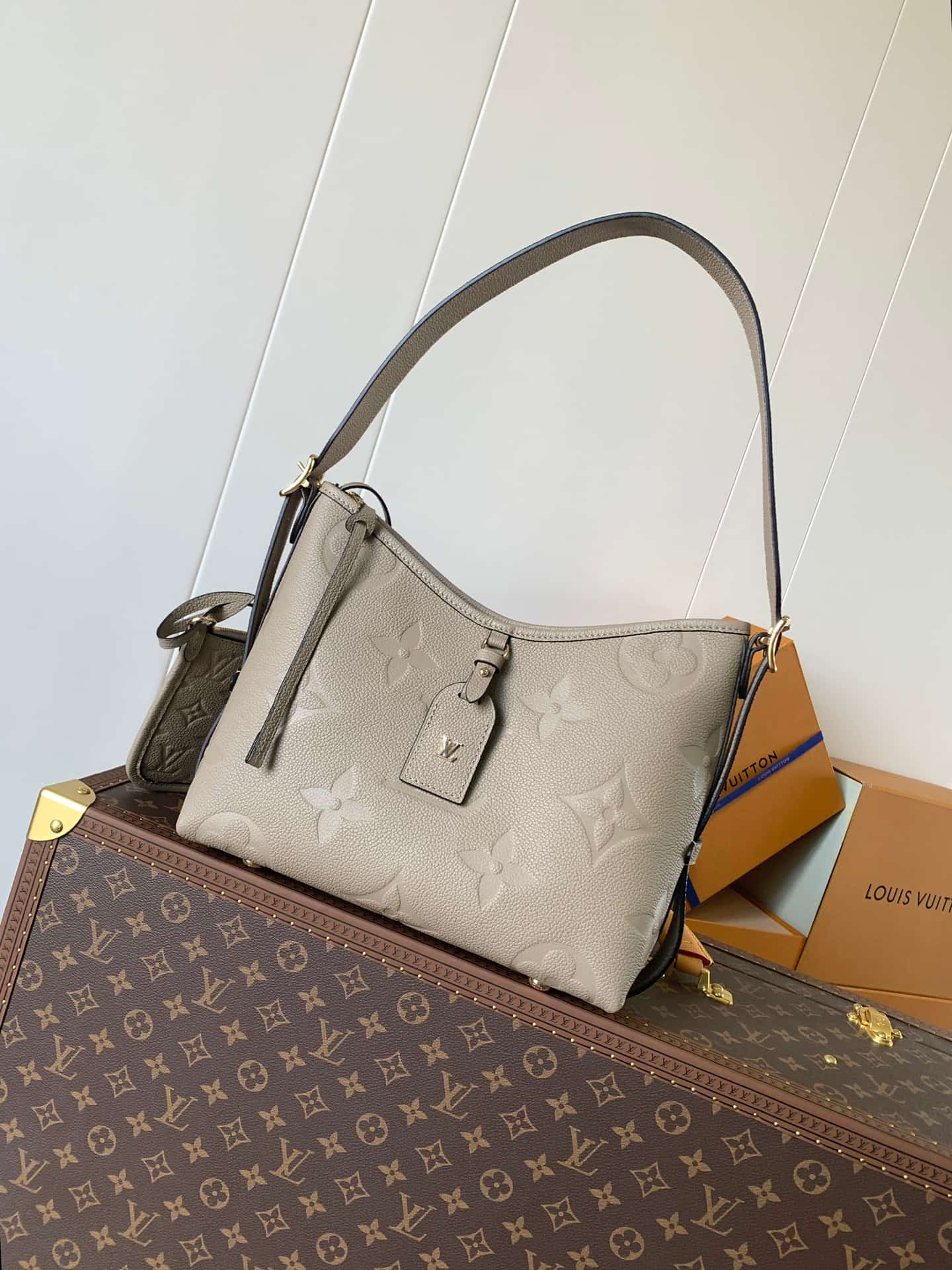 Louis Vuitton CarryAll PM Tourterelle Gray Monogram Empreinte Embossed Leather M46277 High