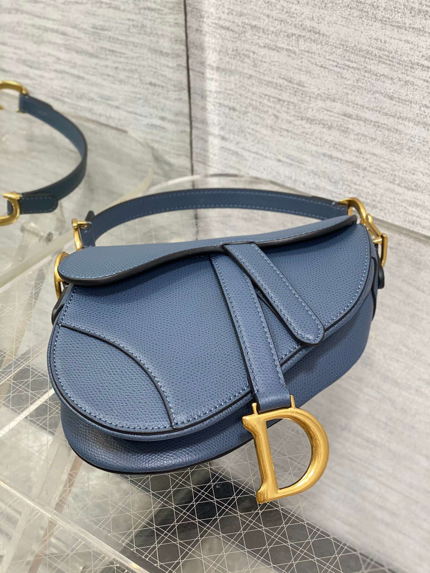 Mini SADDLE BAG Grained Calfskin  Blue High