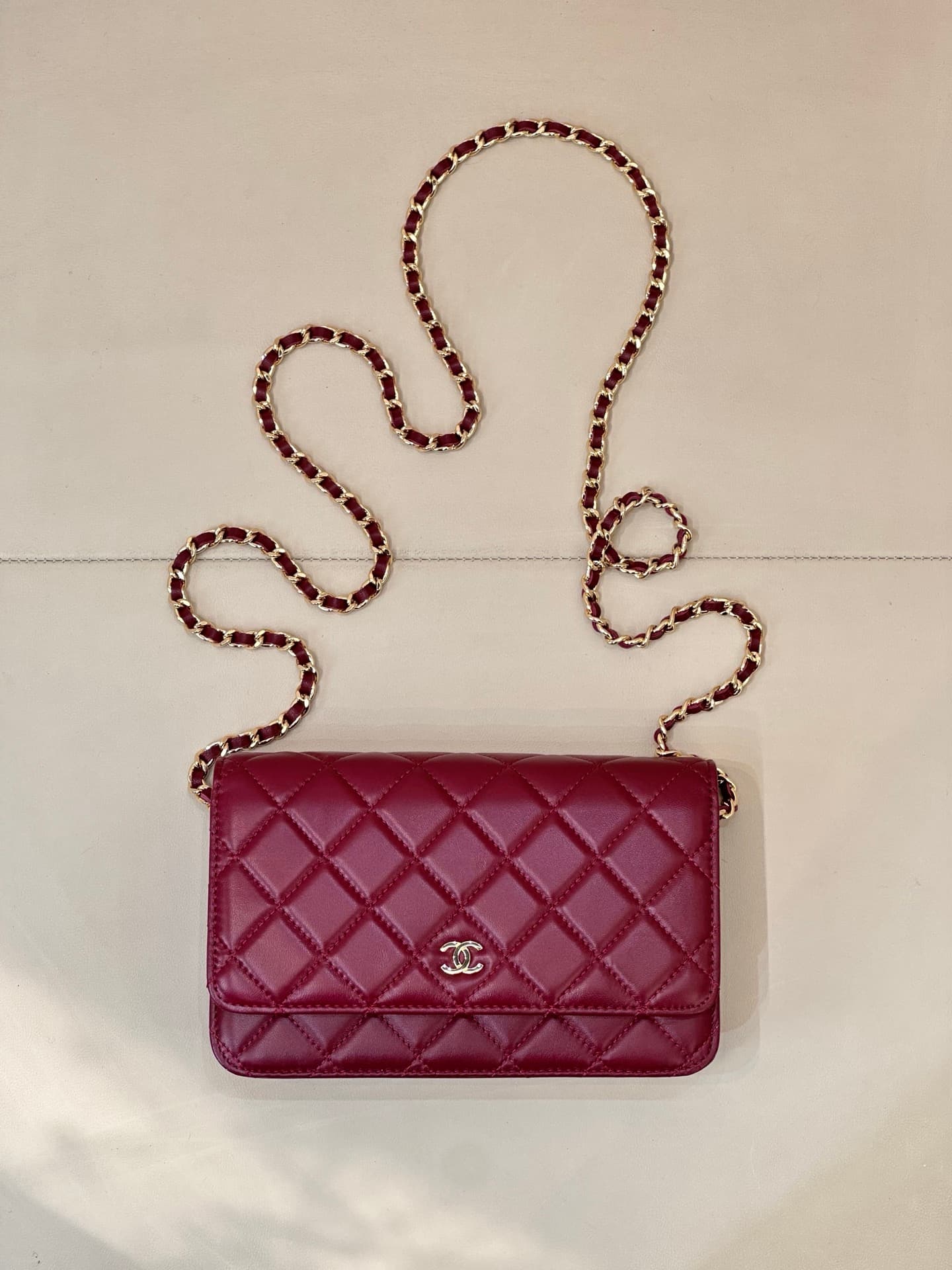 Chanel Wallet on Chain Lambskin& Gold-tone Metal AP0250 Claret TOP