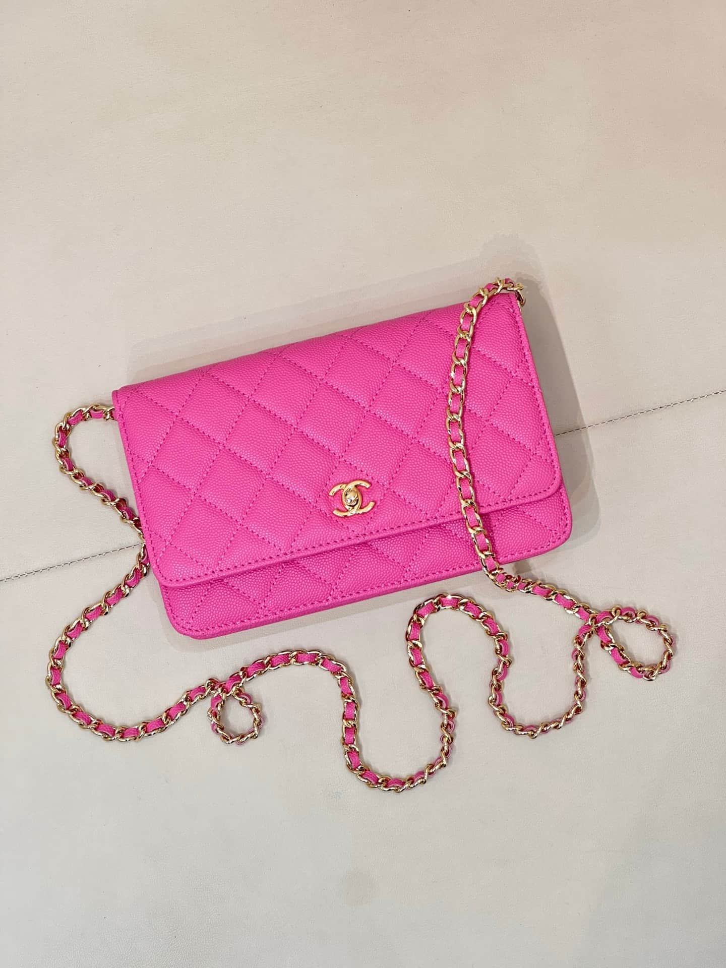 Chanel Classic Wallet on Chain Grained Shiny Calfskin& Gold-Tone Metal AP4241 Plum Red TOP