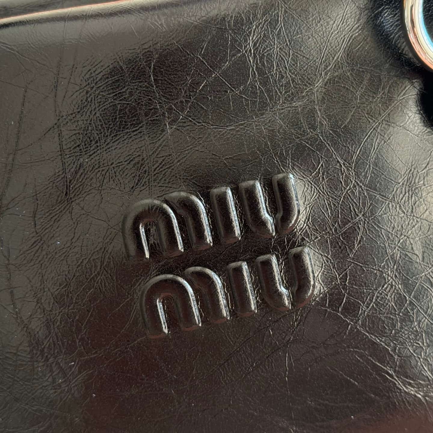 Miu Miu Shiny leather top-handle bag Black Calfskin 5BA327 TOP