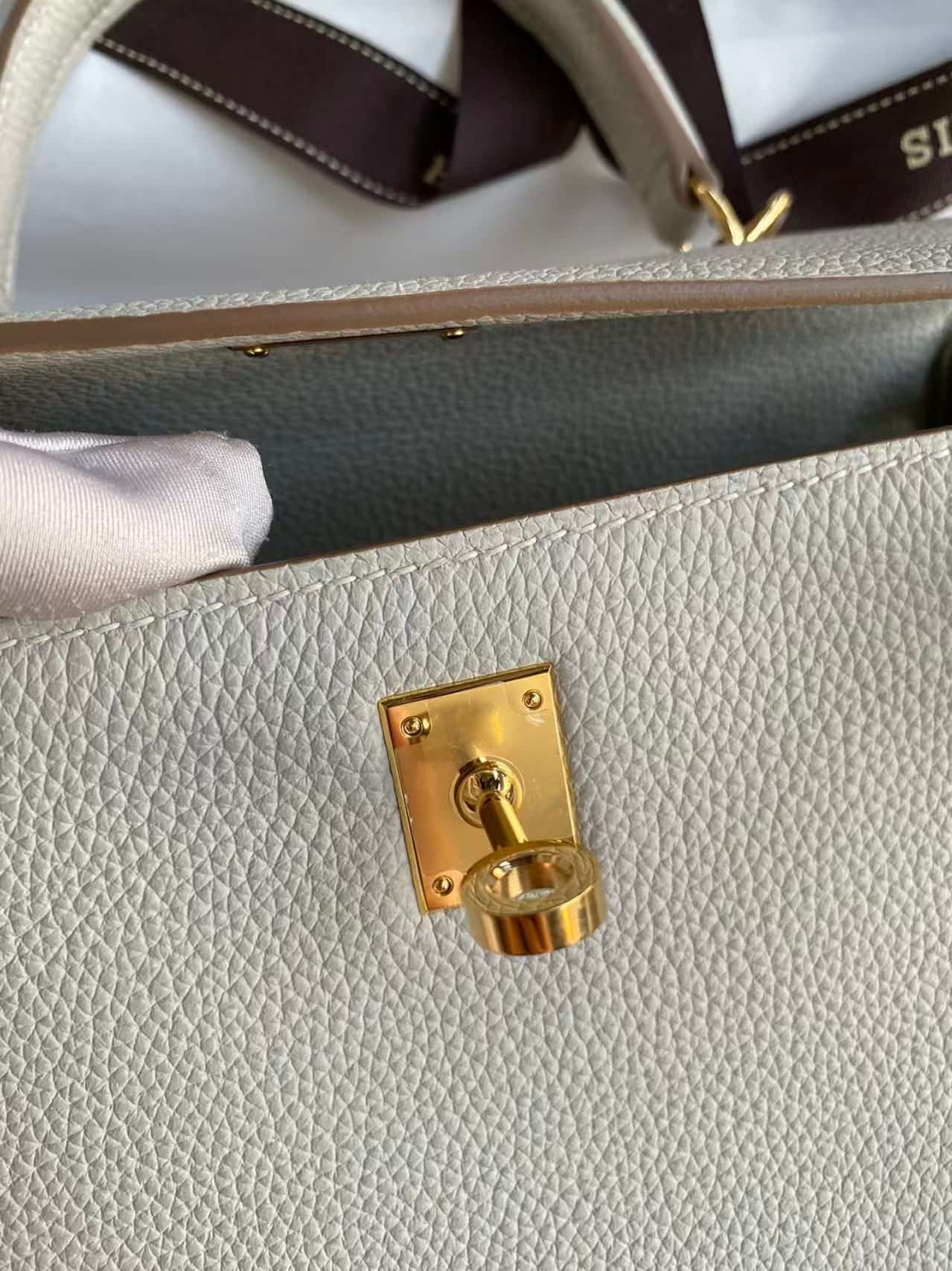 Hermes Kelly 25/28cm Bag In Pearl Gray WAX High