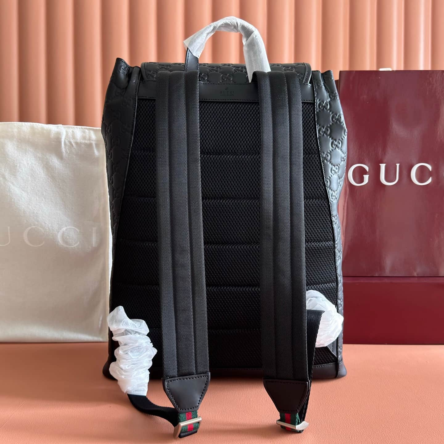 Gucci GG Emblem medium backpack Black embossed GG smooth leather 854750 High