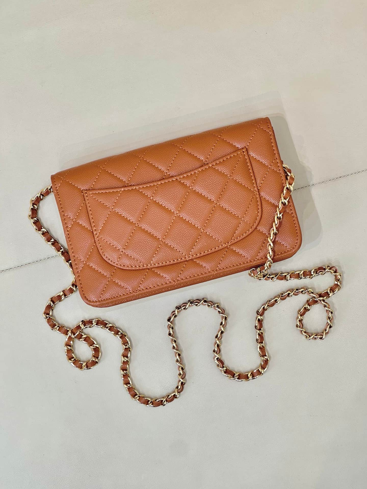 Chanel Classic Wallet on Chain Grained Shiny Calfskin& Gold-Tone Metal AP4241 Caramel TOP