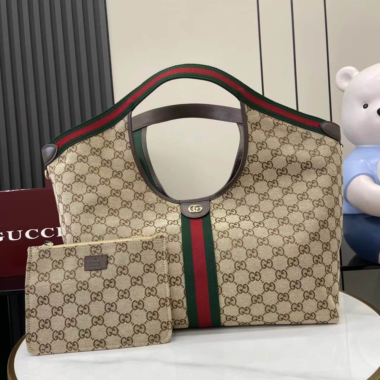 Gucci Giglio large tote bag beige and brown GG canvas 853971 High