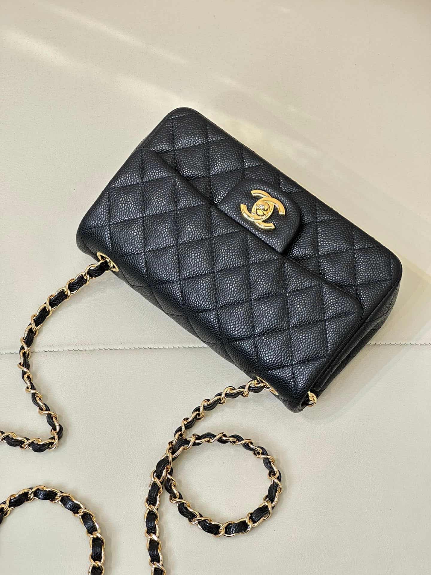 CHANEL Mini Classic Handbag Grained Calfskin & Gold-tone Metal A69900 Black TOP