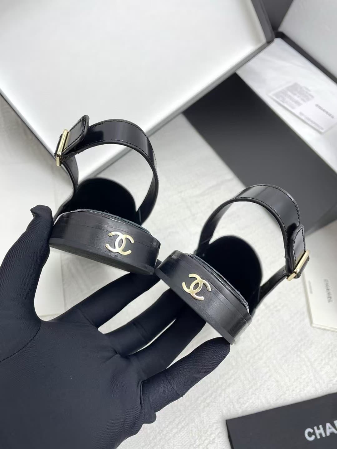 Chanel Diamante Slingback Loafers in Black Leather