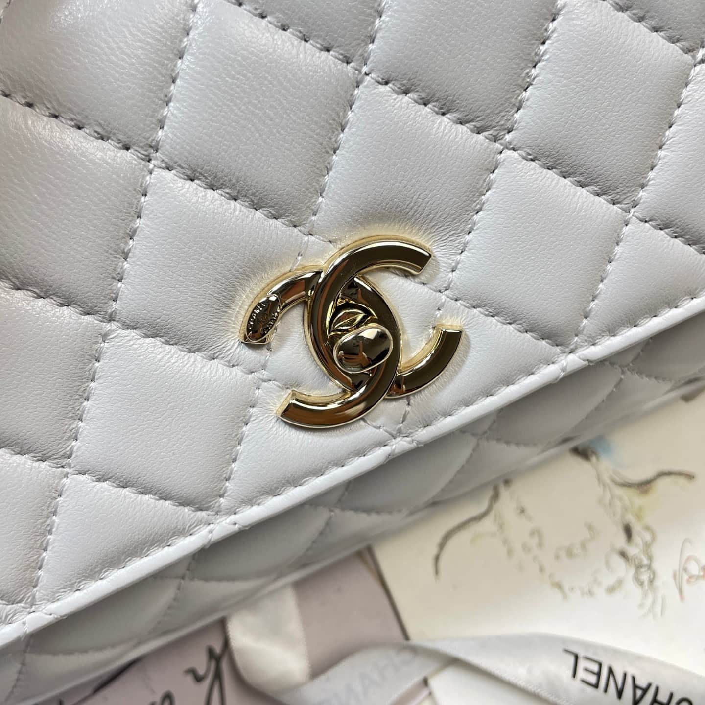 Chanel Maxi Flap Bag with Top Handle Calfskin& Gold-Tone Metal AS6091 White A