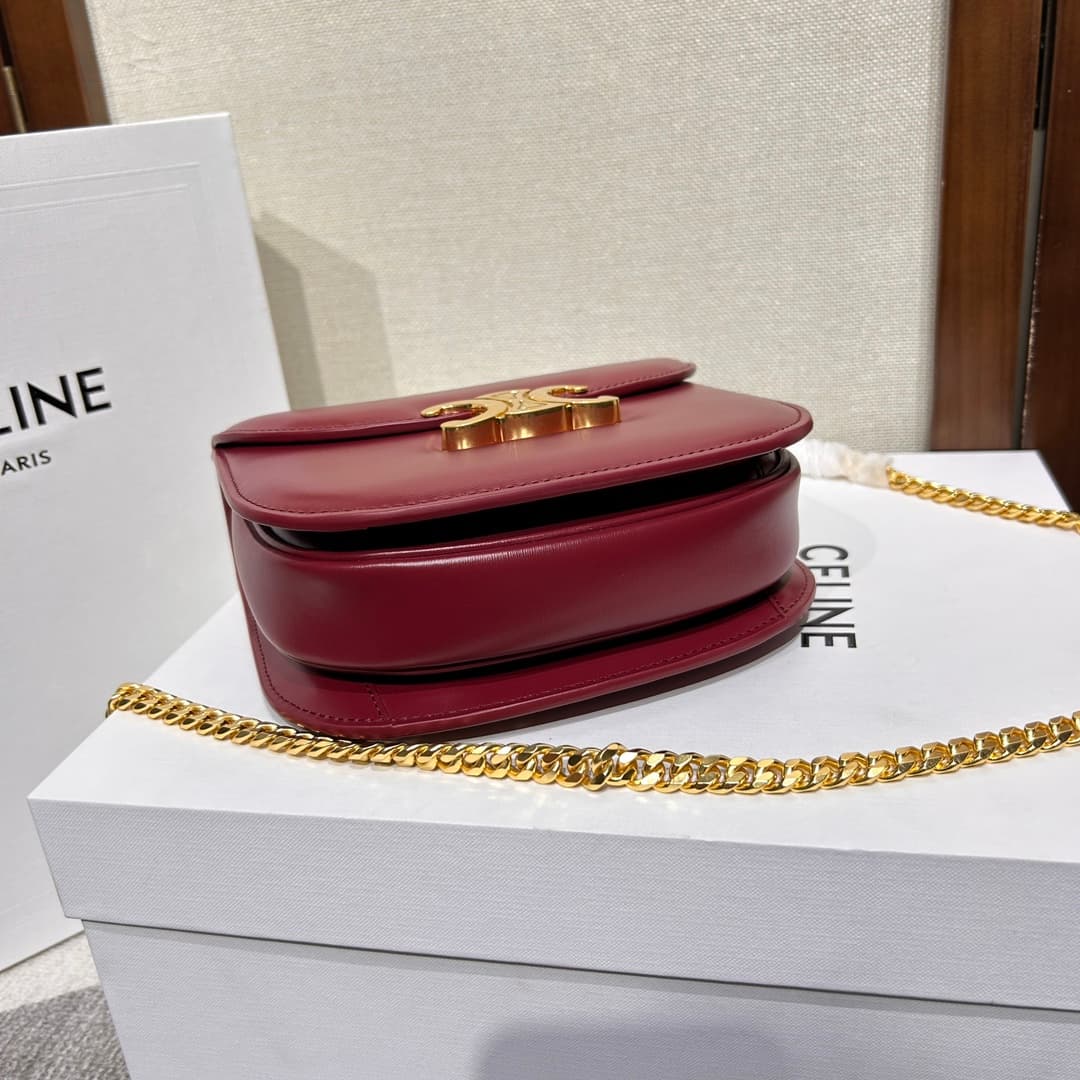 Celine Teen Besace Clea Bag in Shiny Red Calfskin Leather High