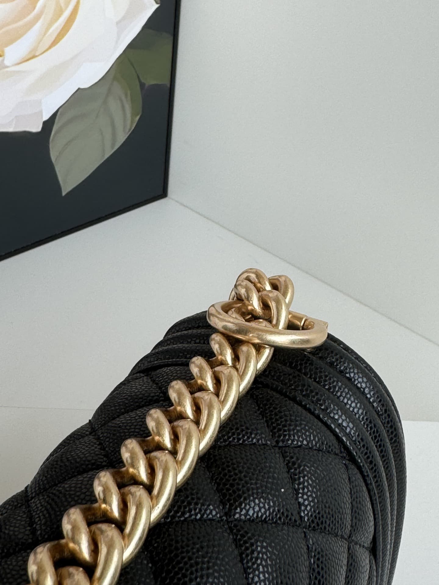 SMALL BOY Chanel HANDBAG Grained Calfskin Black Matt-Gold Metal High