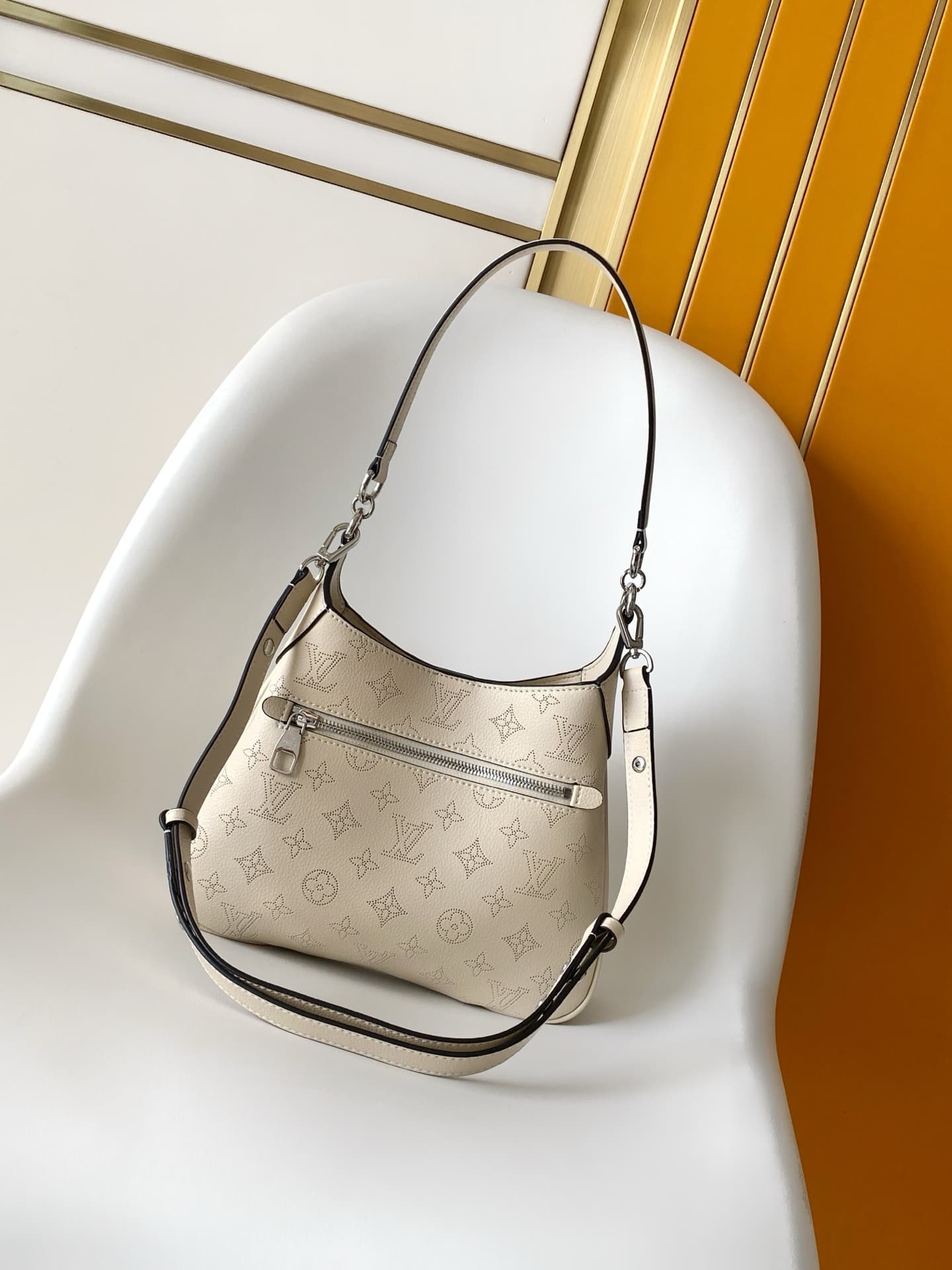 Louis Vuitton All Around PM Galet Gray Perforated Mahina calfskin leather M27336 High