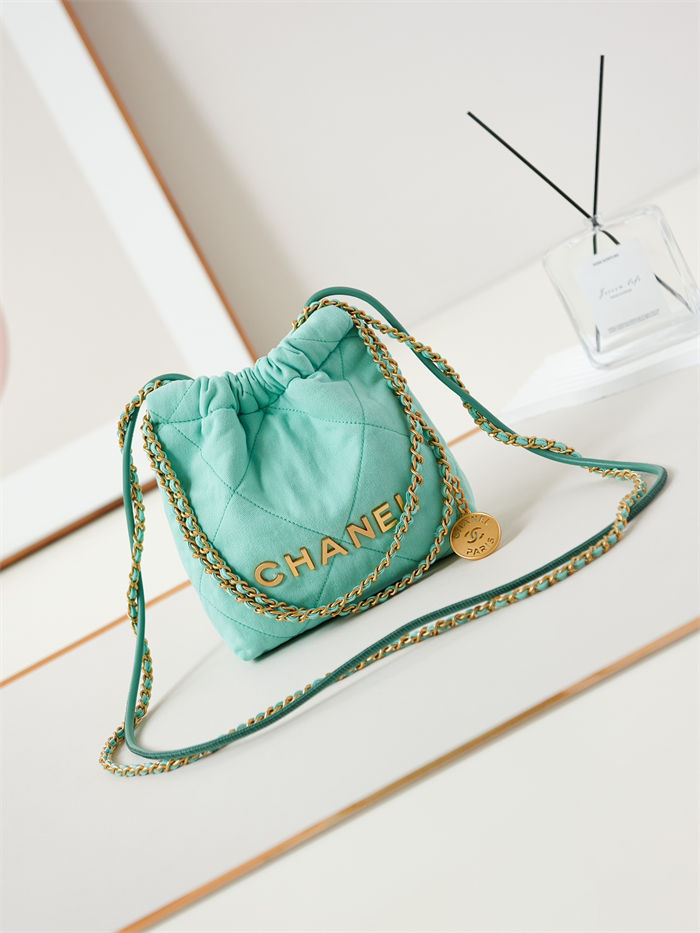 Chanel 22 MINI HANDBAG Canvas & Gold-Tone Metal Green AS3980 A