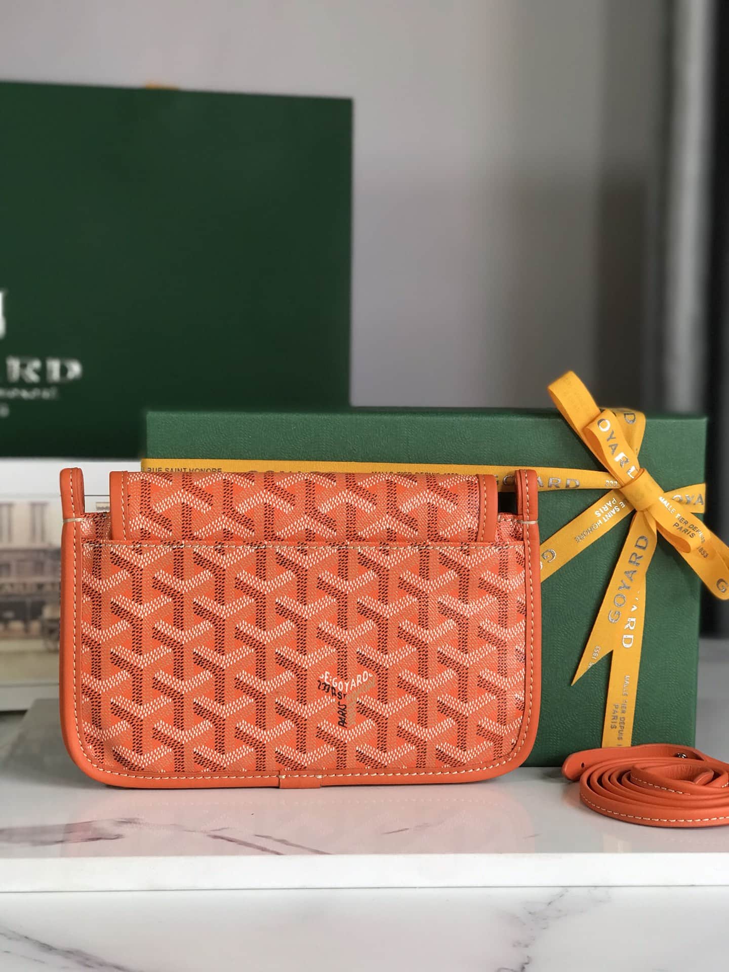 Plumet Pocket Wallet Goyardine Canvas & Chevroches Calfskin Orange High