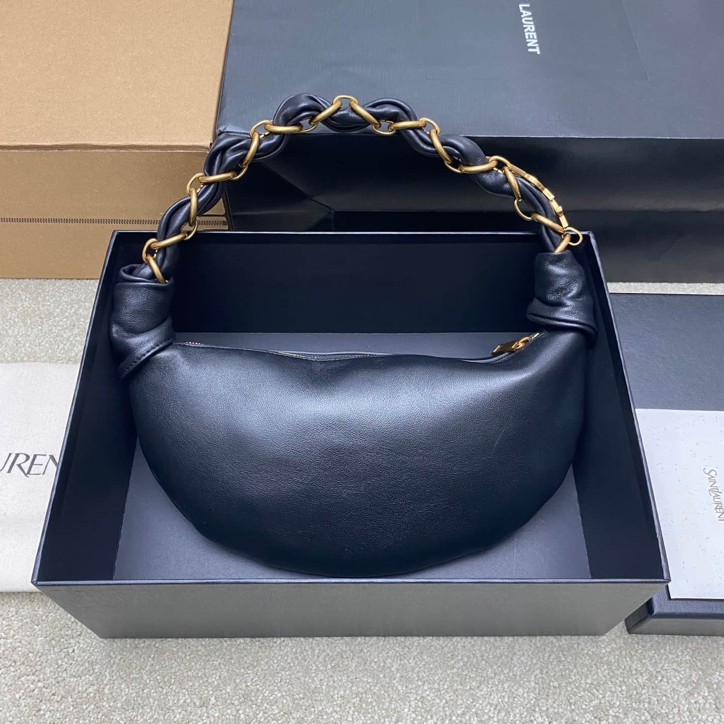 Saint Laurent AMALIA mini hobo in Black Lambskin 862558 High